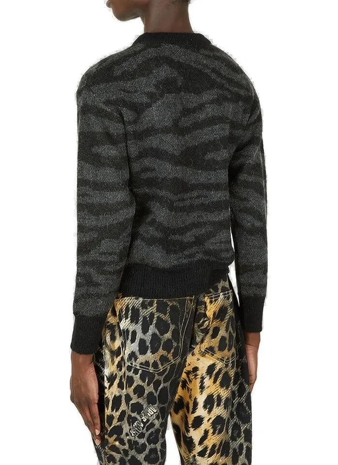 Aries Kurt Tiger Logo Intarsia Crewneck Sweater