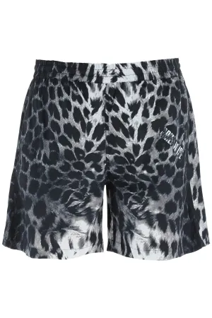 Aries Leopard Logo Printed Shorts