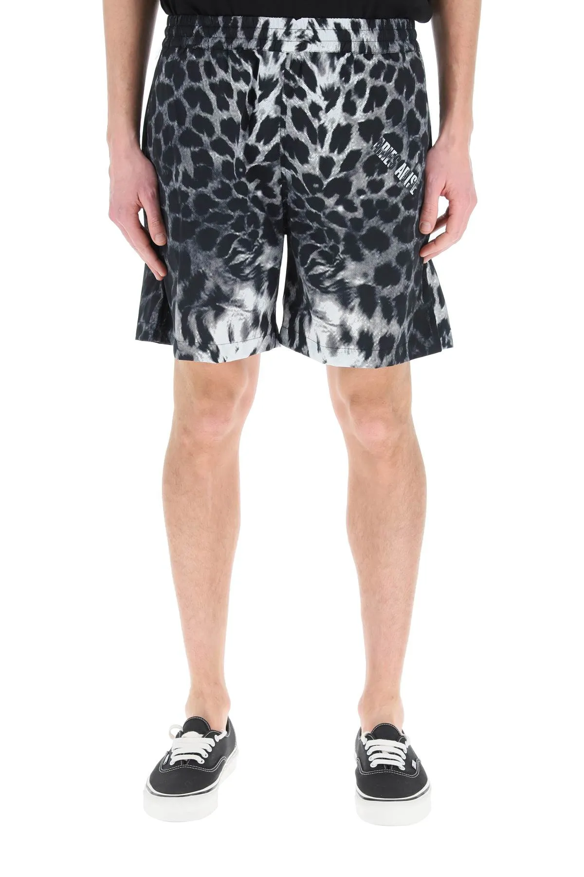 Aries Leopard Logo Printed Shorts