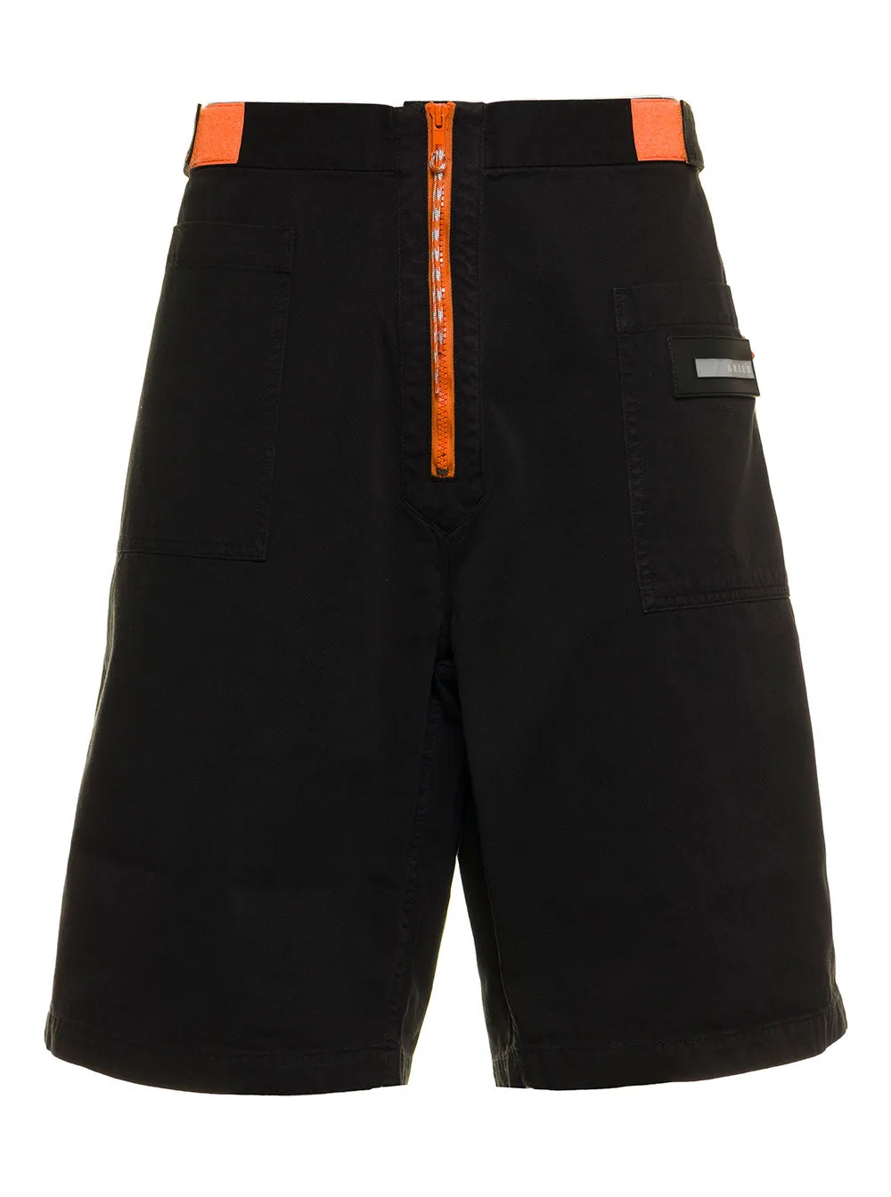 Aries Zipped Logo Patch Straight Leg Shorts
