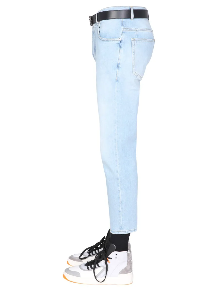 Balmain Logo Embossed Cropped Jeans