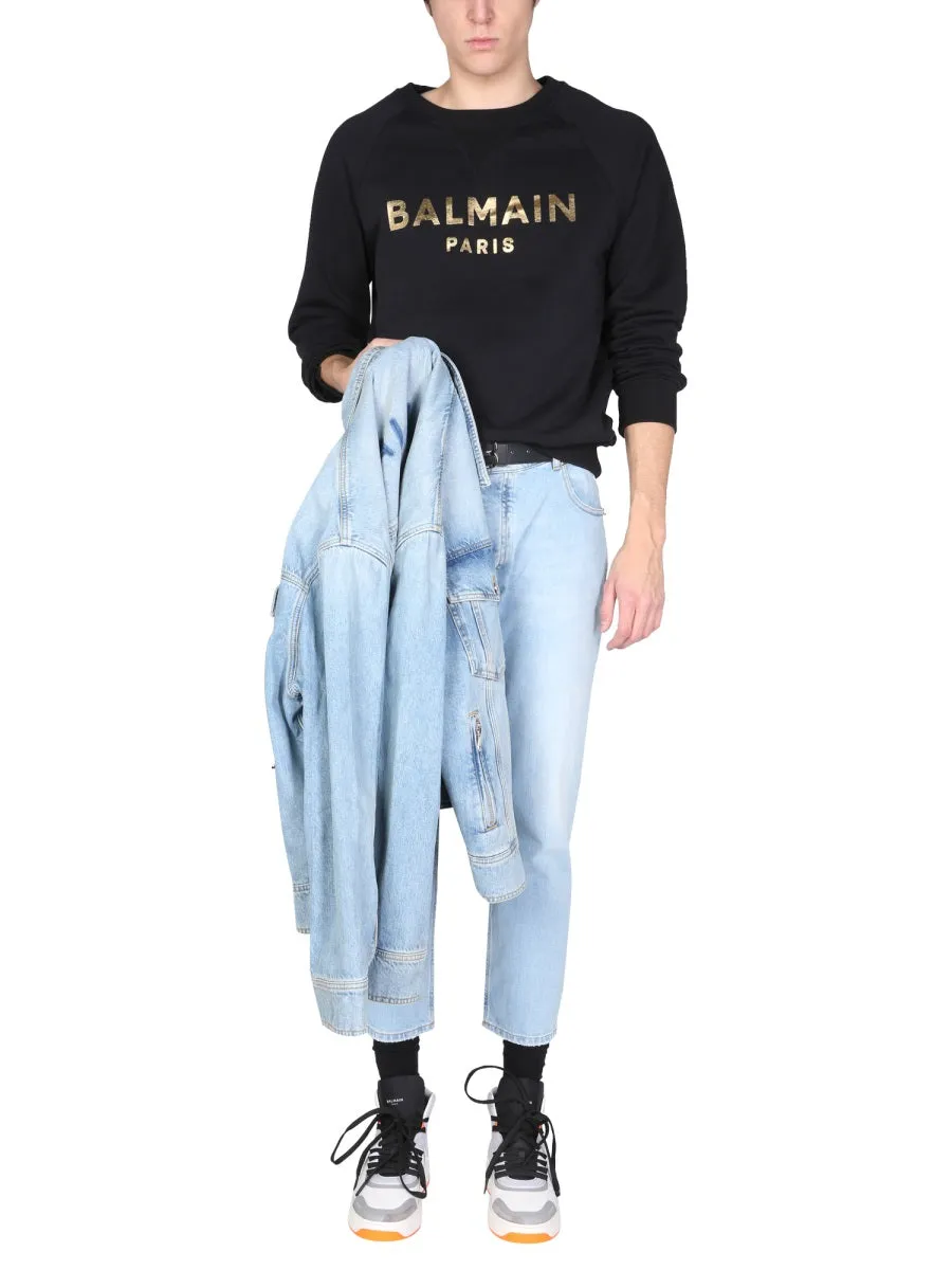 Balmain Logo Embossed Cropped Jeans