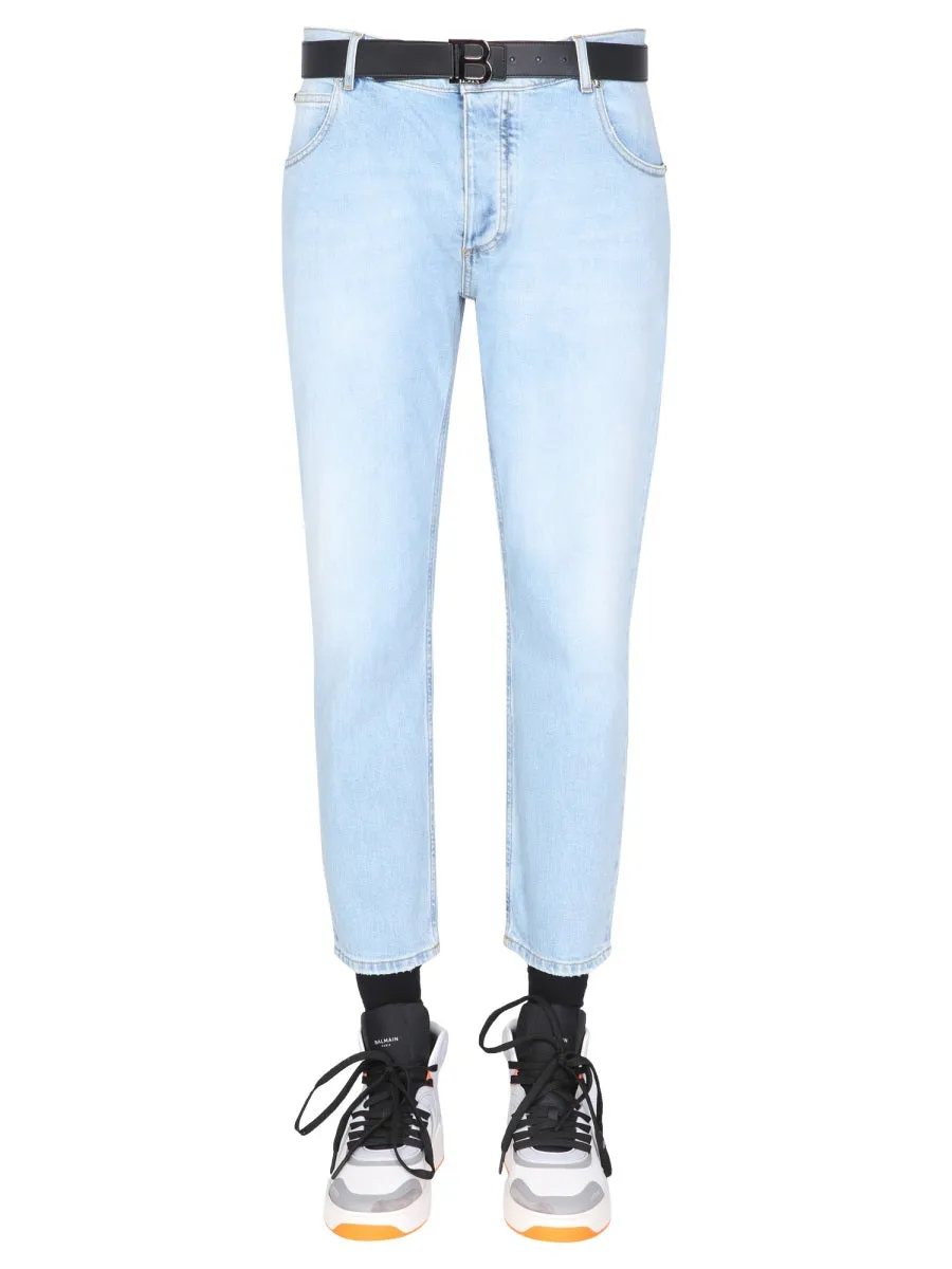 Balmain Logo Embossed Cropped Jeans