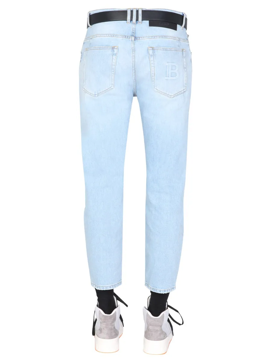 Balmain Logo Embossed Cropped Jeans