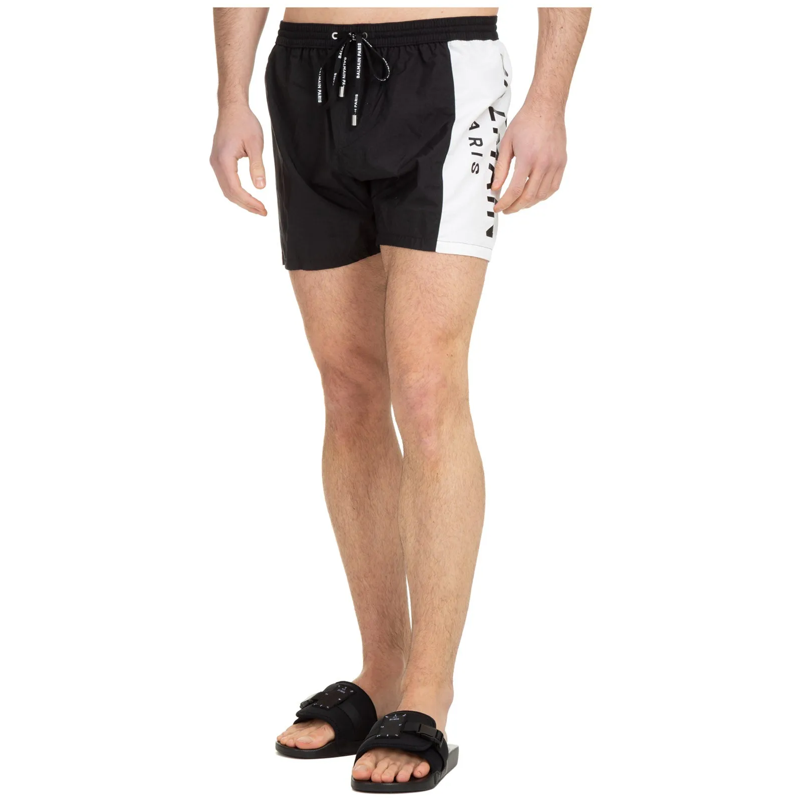 Balmain Logo Striped Drawstring Swim Shorts