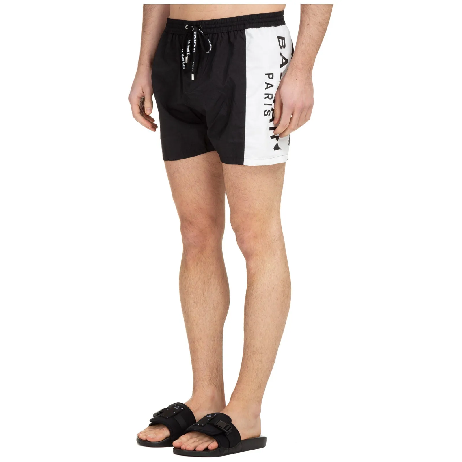 Balmain Logo Striped Drawstring Swim Shorts