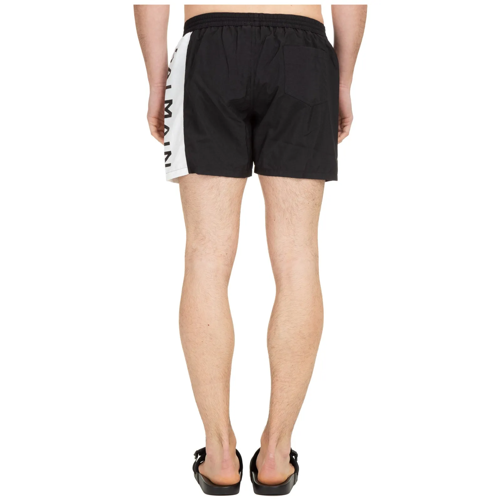 Balmain Logo Striped Drawstring Swim Shorts