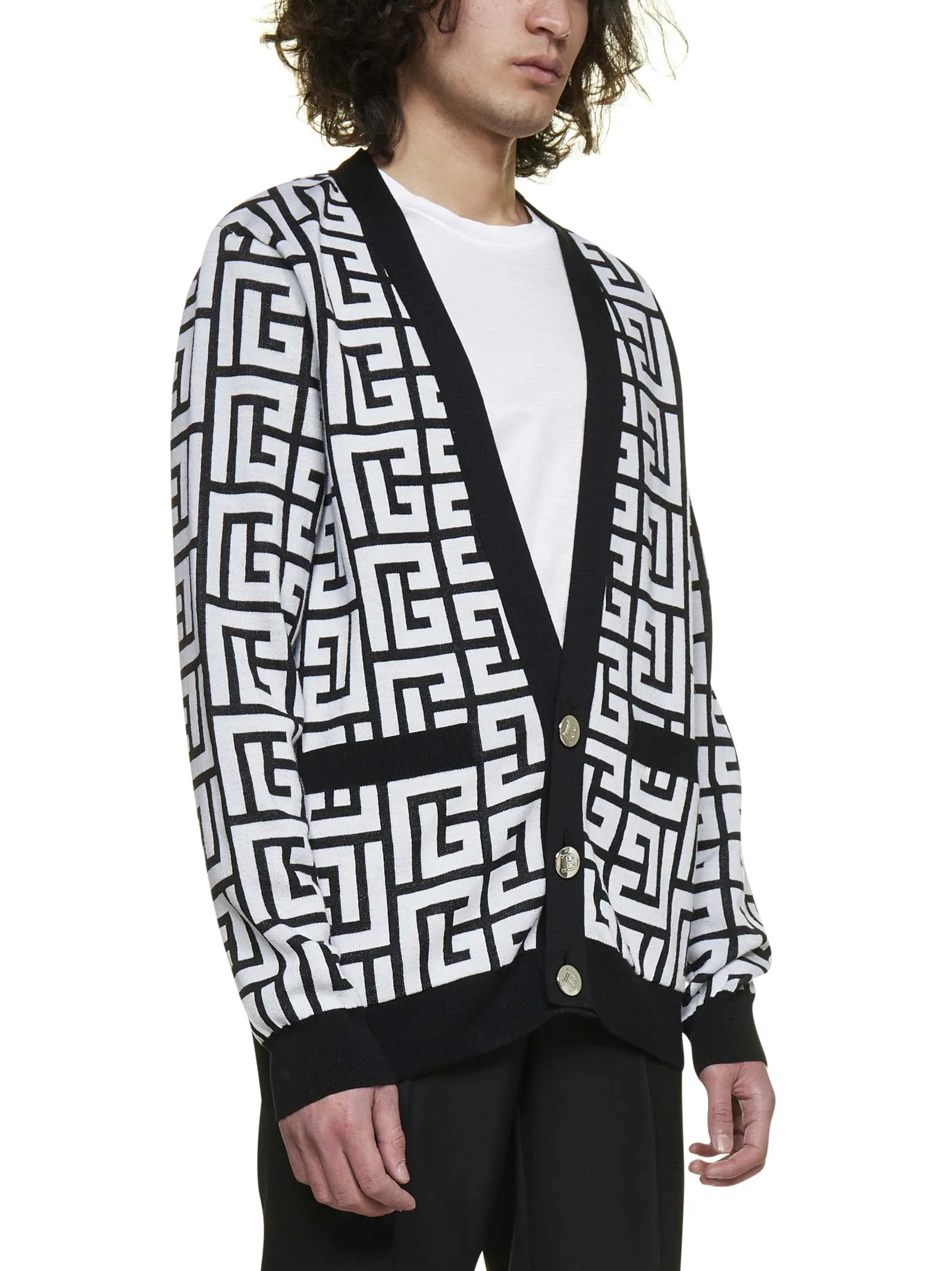 Balmain Monogram Print V-Neck knitted Cardigan