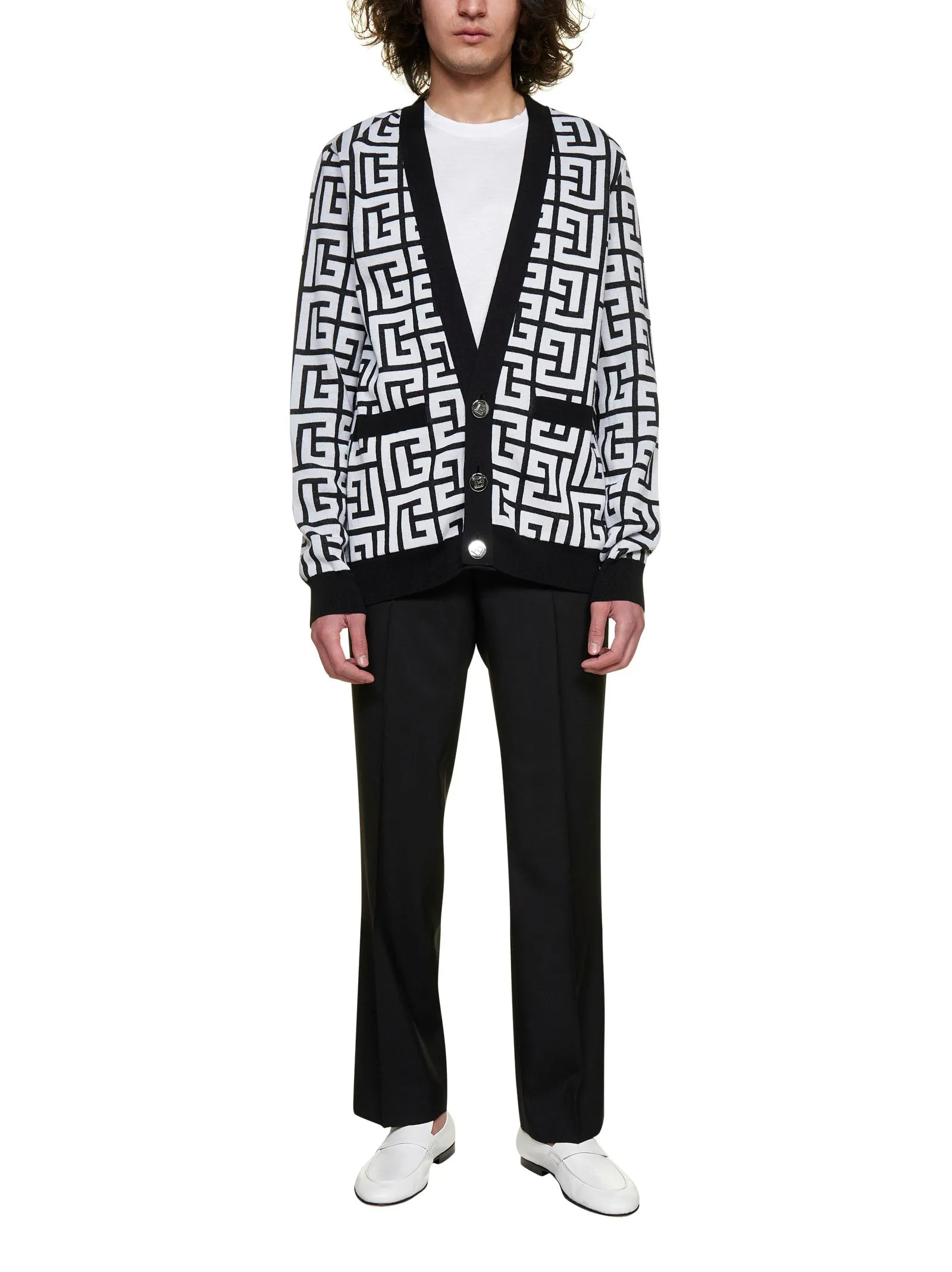 Balmain Monogram Print V-Neck knitted Cardigan