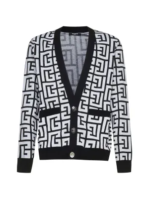 Balmain Monogram Print V-Neck knitted Cardigan