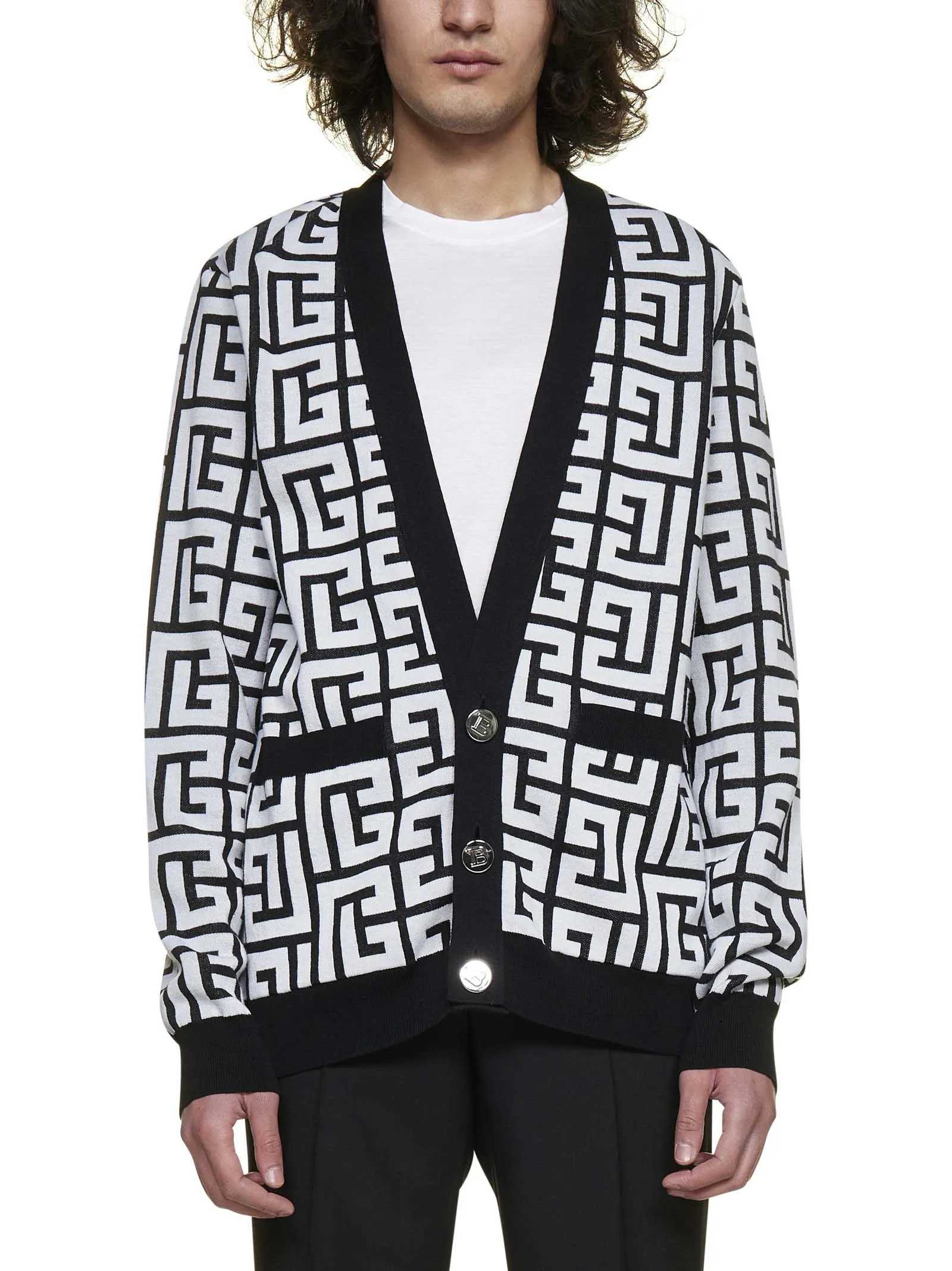 Balmain Monogram Print V-Neck knitted Cardigan