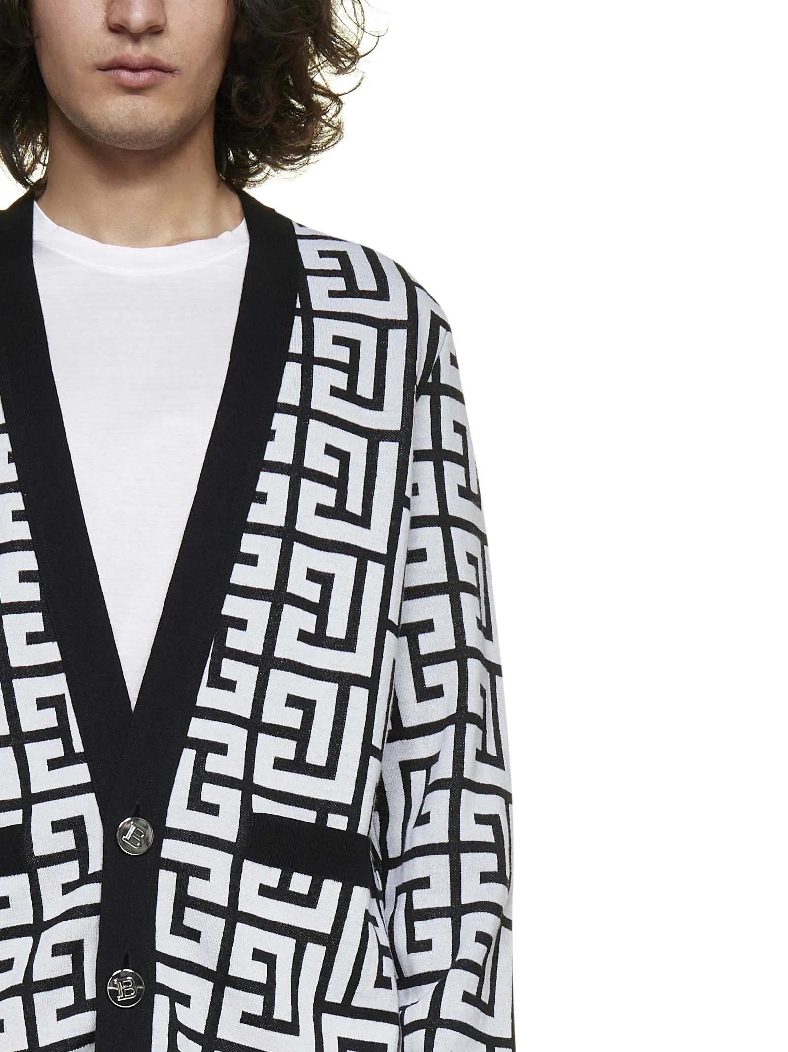 Balmain Monogram Print V-Neck knitted Cardigan