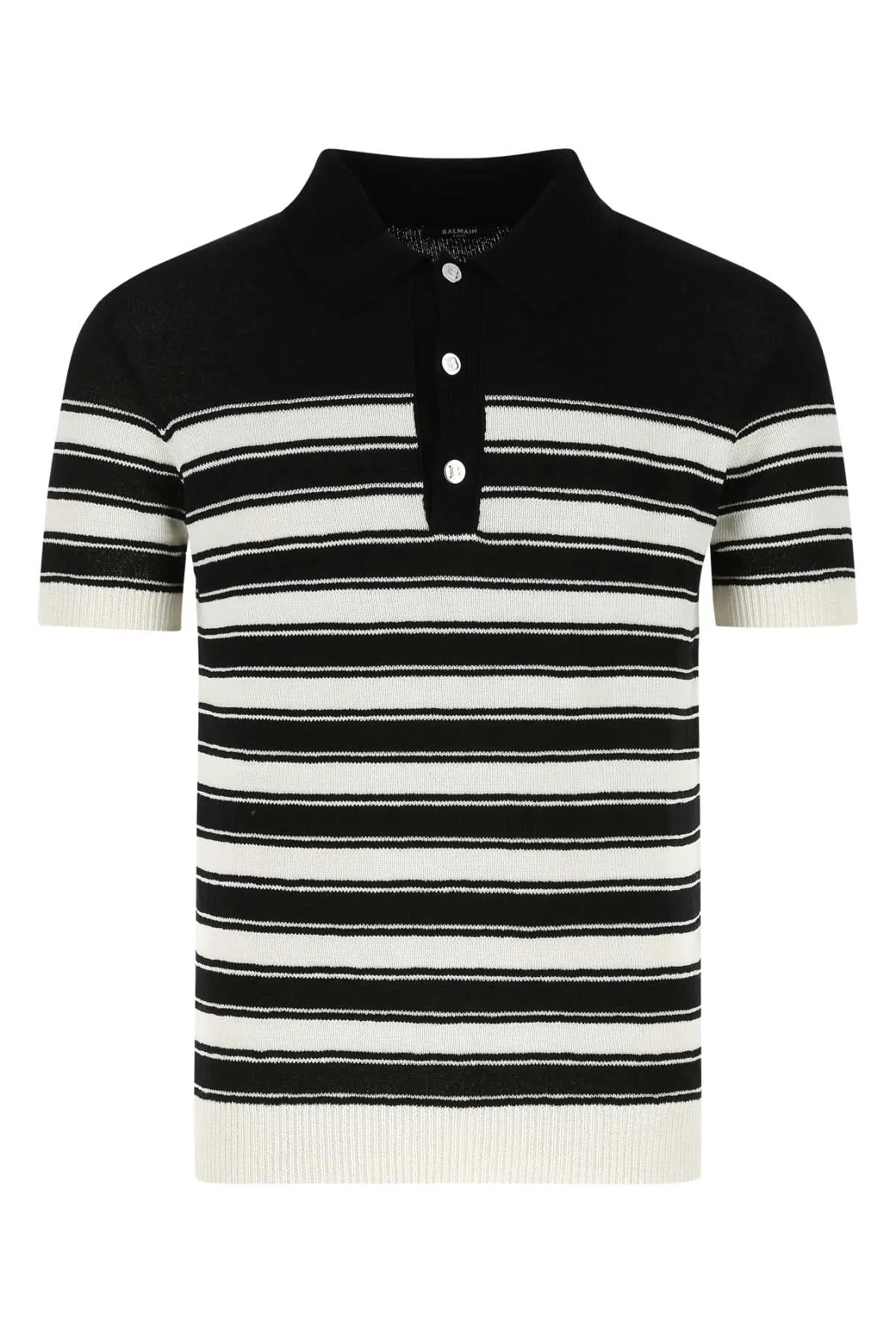 Balmain Striped Knitted Polo Shirt