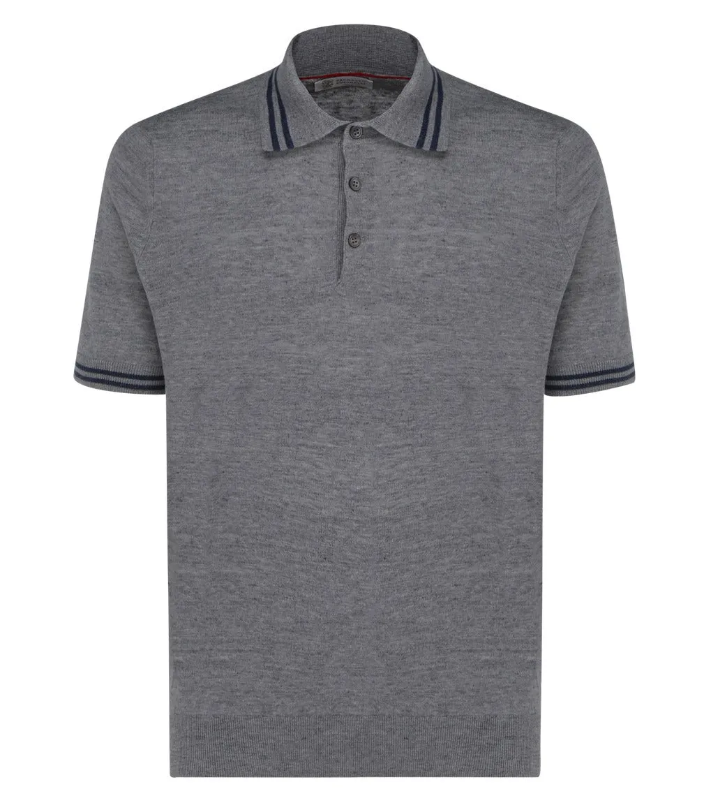 Brunello Cucinelli Ribbed Hem Knitted Polo Shirt