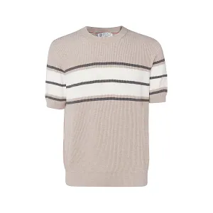 Brunello Cucinelli Stripe-Pattern Short Sleeved Sweater