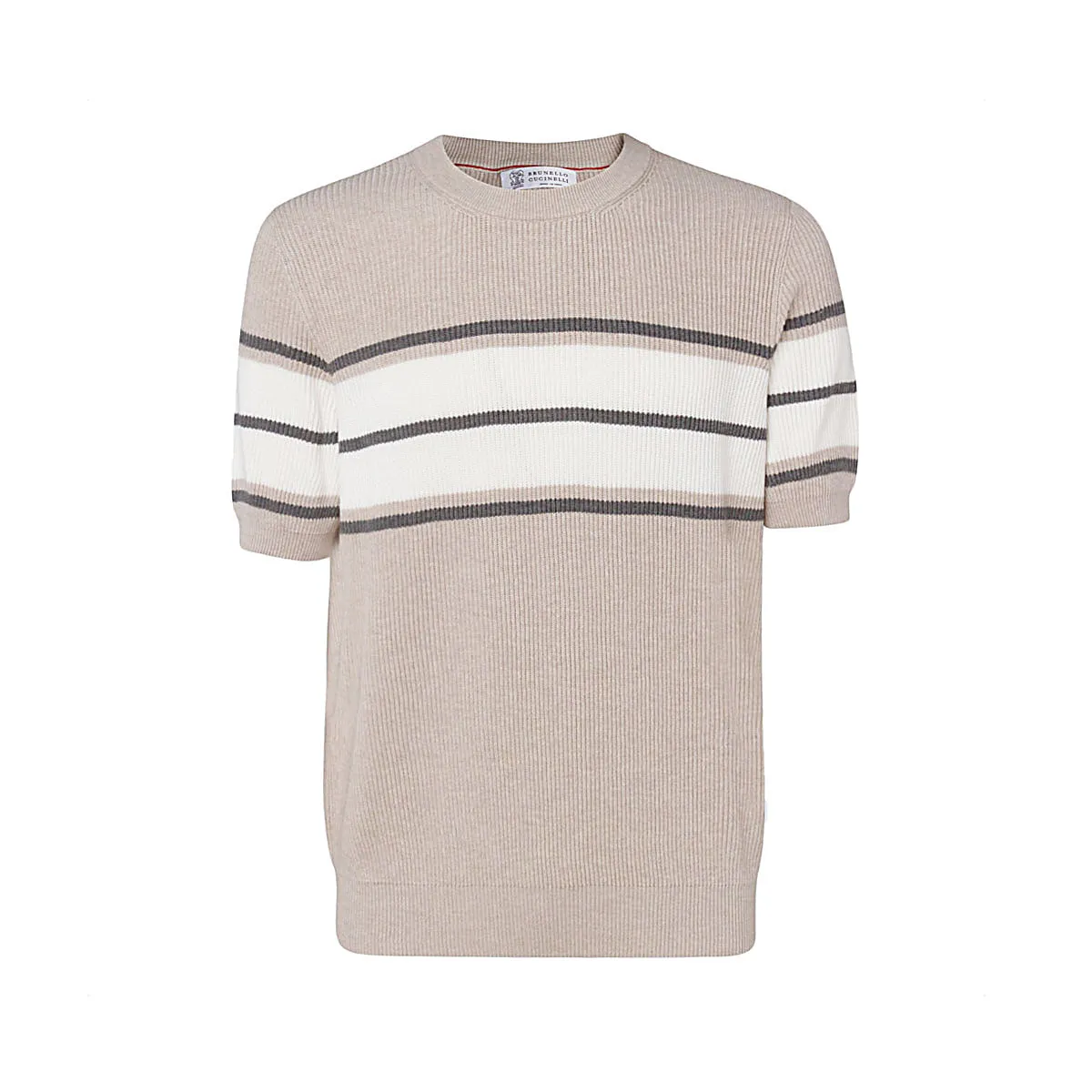 Brunello Cucinelli Stripe-Pattern Short Sleeved Sweater