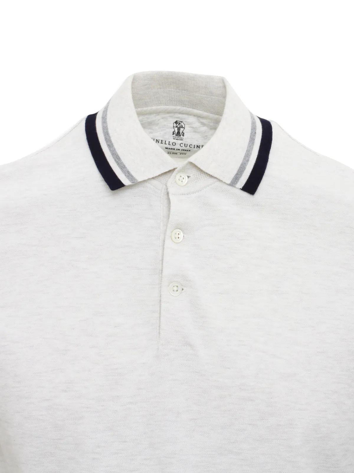 Brunello Cucinelli Striped Collar Polo Shirt