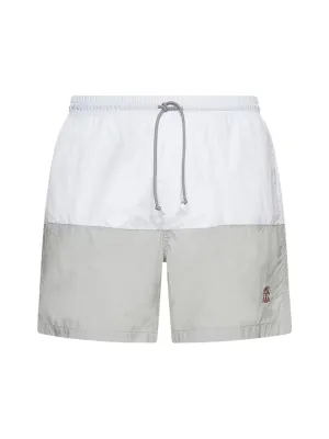 Brunello Cucinelli Two-Tone Logo Swim Trunks