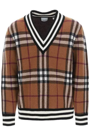 Burberry Check Jacquard V-Neck Sweater