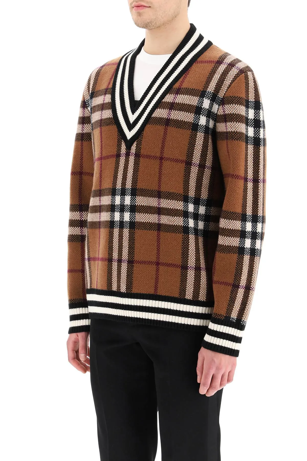 Burberry Check Jacquard V-Neck Sweater