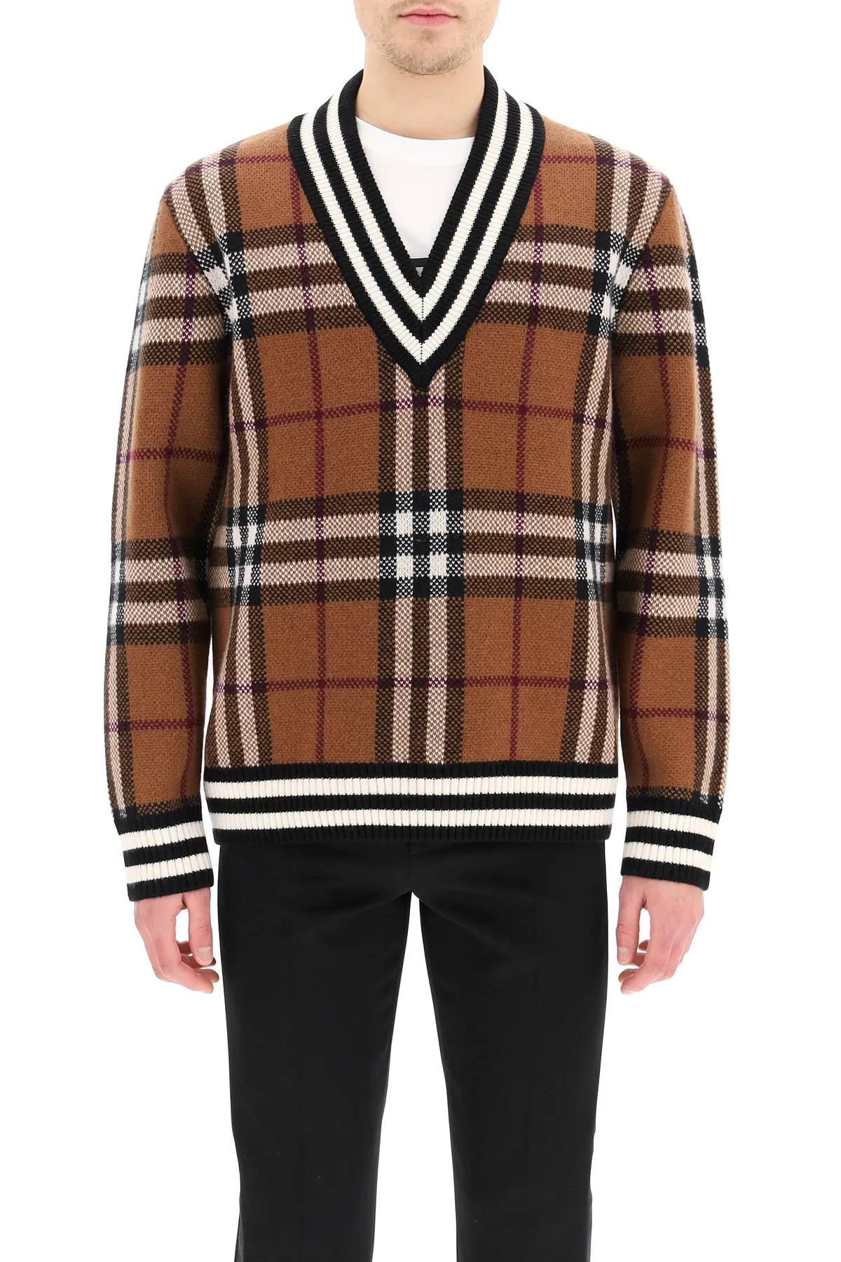 Burberry Check Jacquard V-Neck Sweater