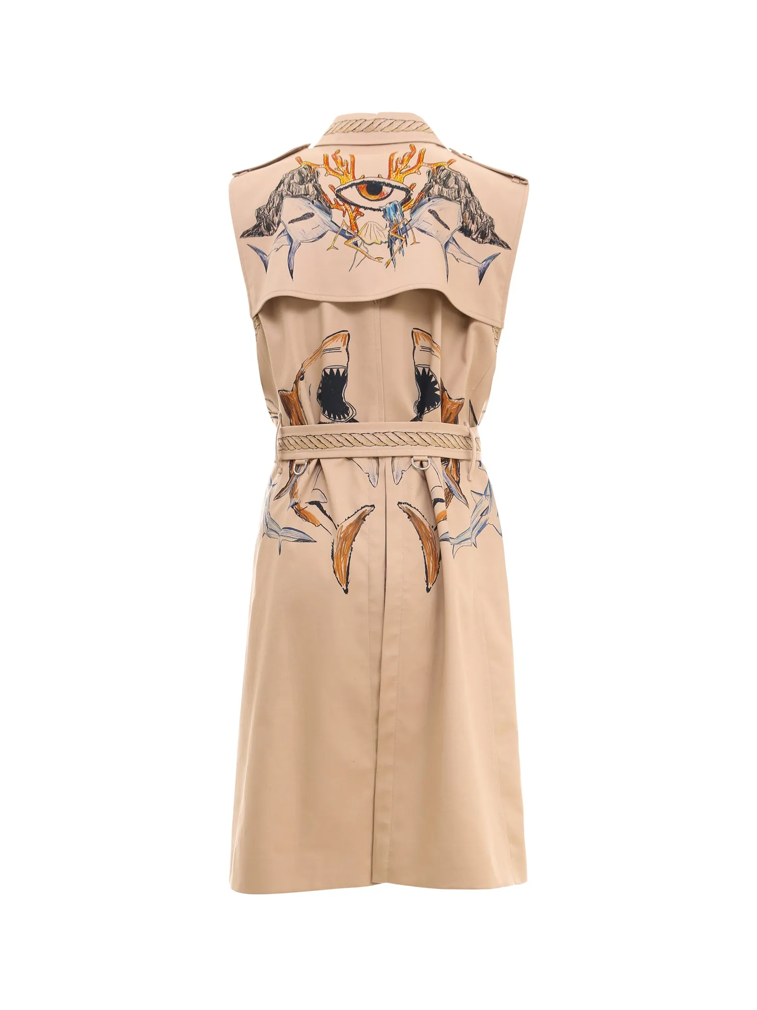 Burberry Marine Sketch Print Sleeveless Trench Coat