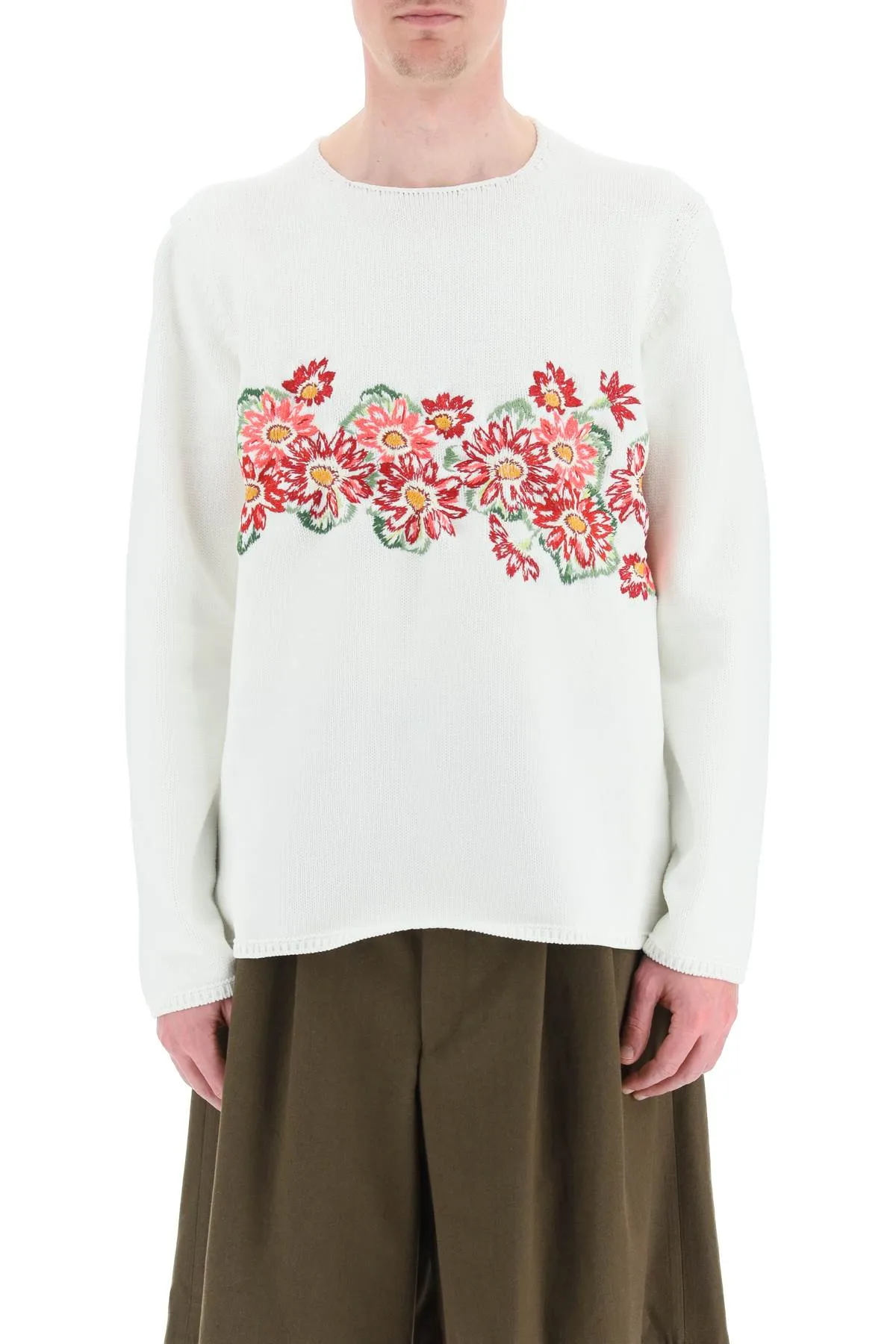 Comme des Garons Homme Plus Floral Embroidered Knit Sweater