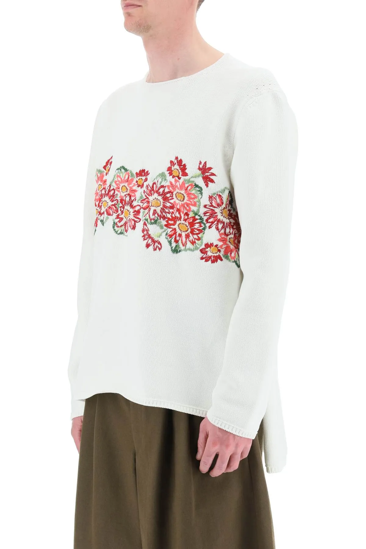 Comme des Garons Homme Plus Floral Embroidered Knit Sweater