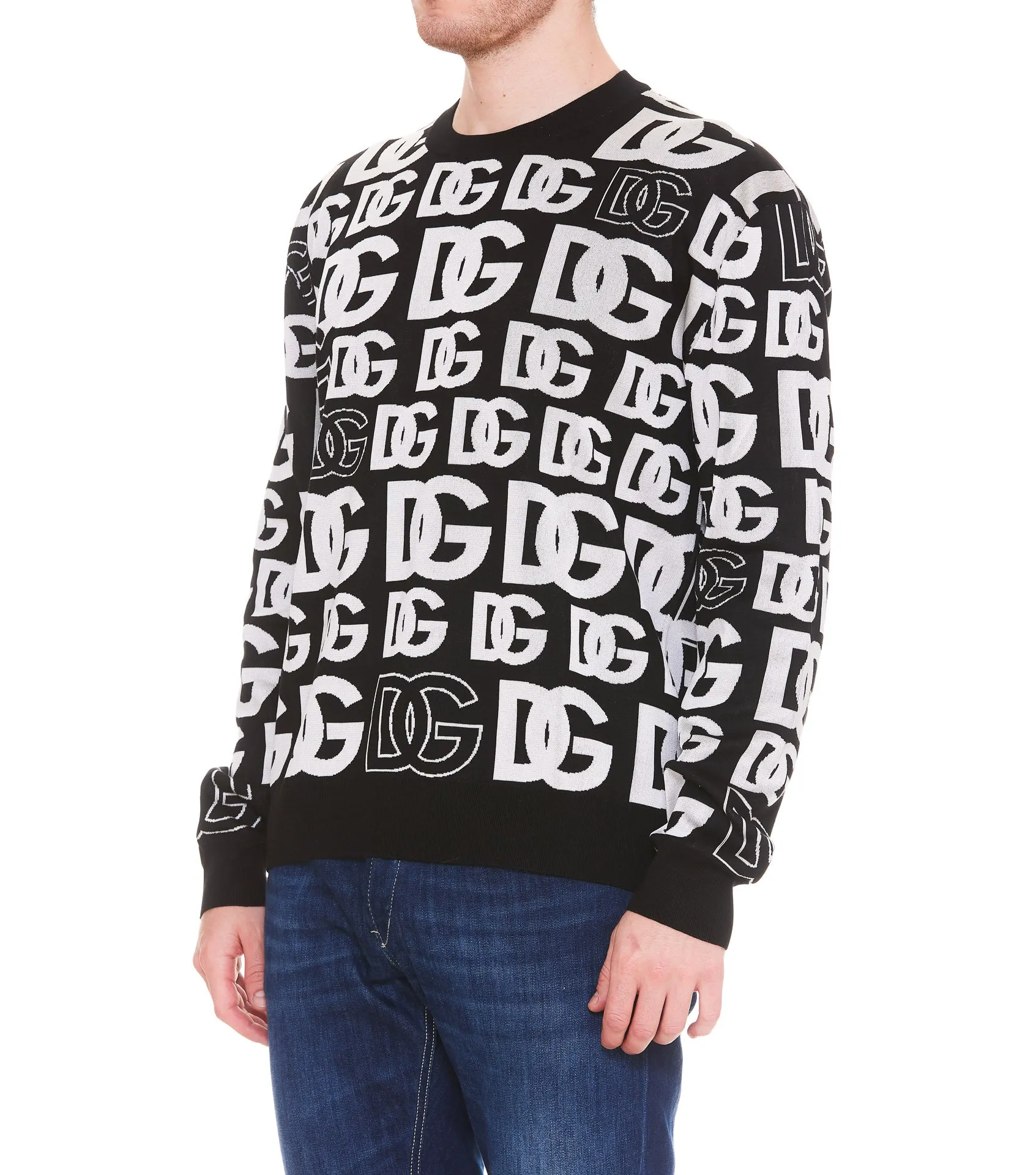 Dolce & Gabbana Allover Logo Jacquard Crewneck Sweater