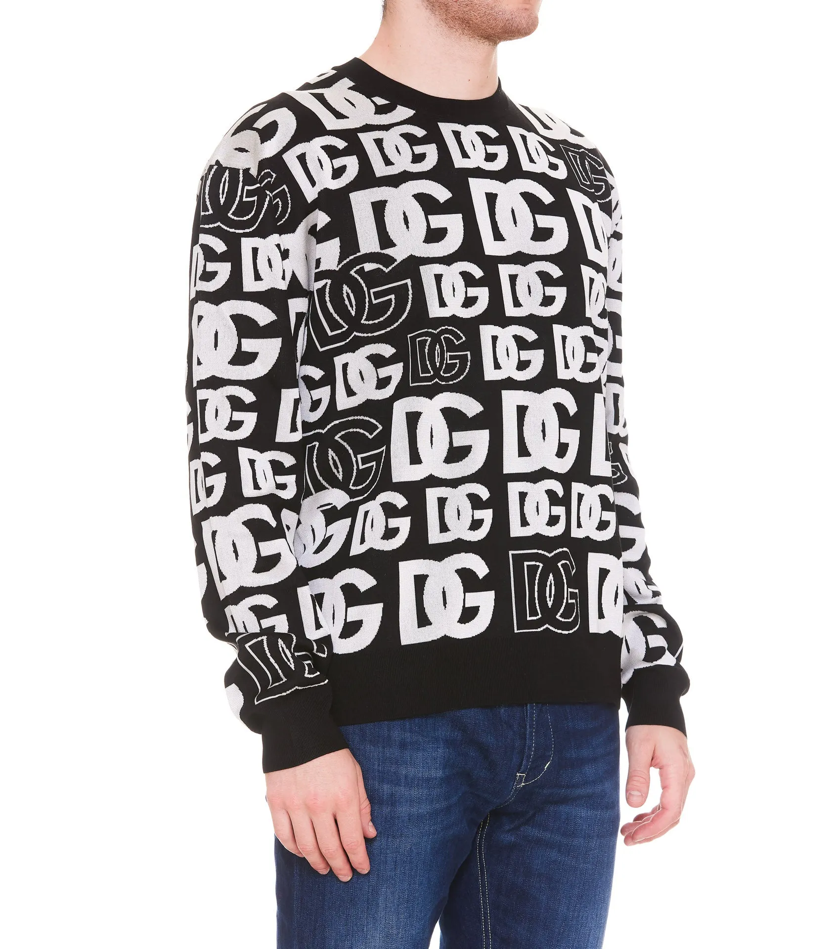 Dolce & Gabbana Allover Logo Jacquard Crewneck Sweater