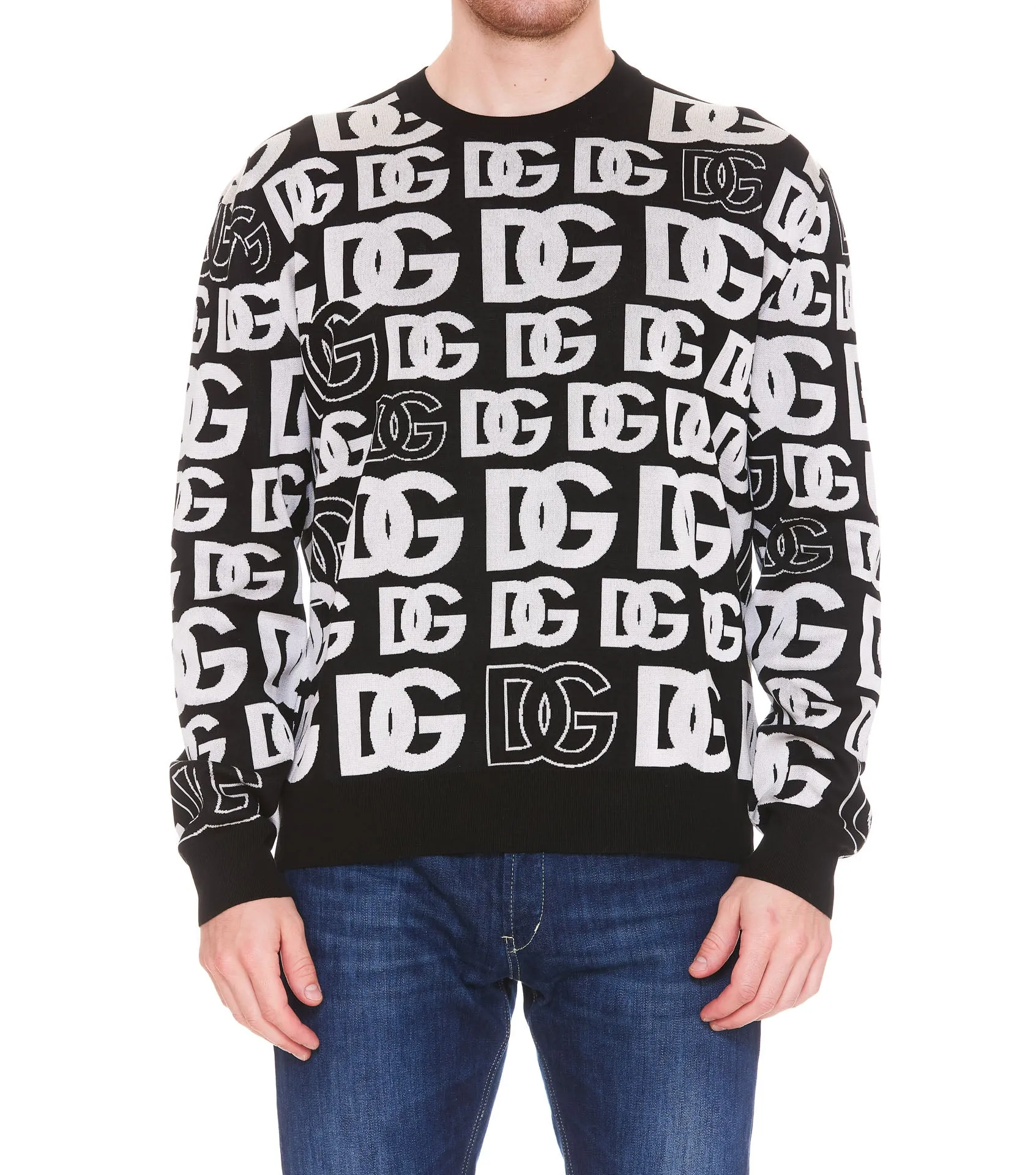 Dolce & Gabbana Allover Logo Jacquard Crewneck Sweater