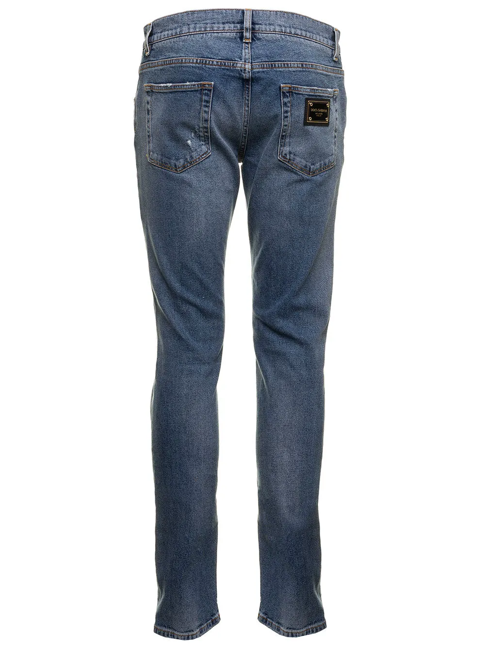 Dolce & Gabbana Distressed Logo Patch Skinny Jeans