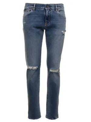 Dolce & Gabbana Distressed Logo Patch Skinny Jeans