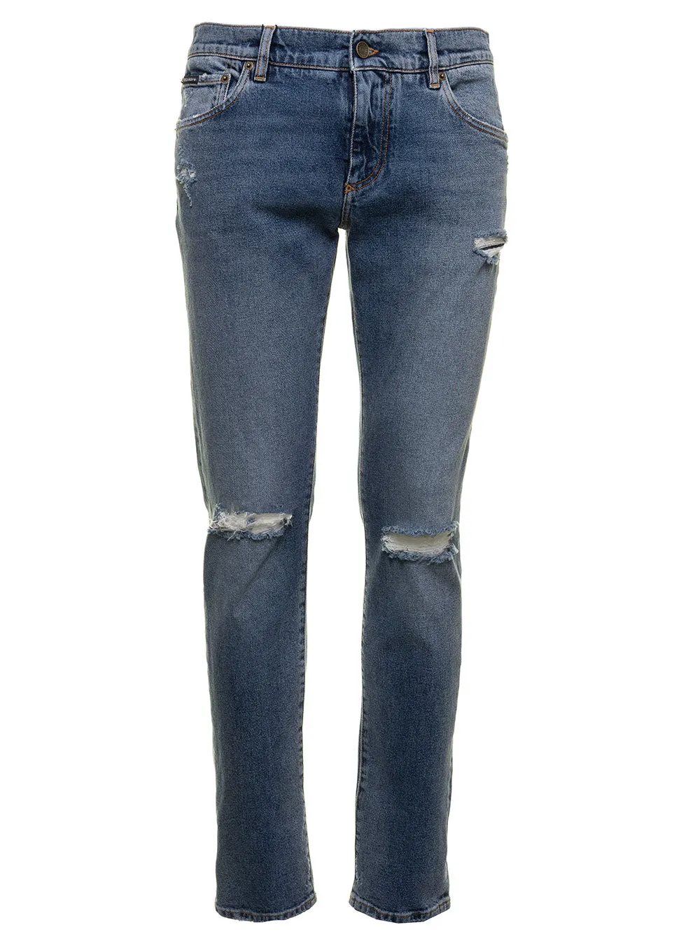 Dolce & Gabbana Distressed Logo Patch Skinny Jeans