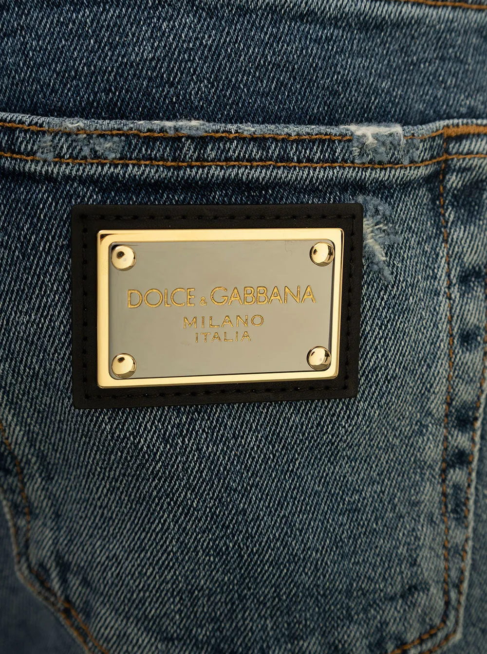 Dolce & Gabbana Distressed Logo Patch Skinny Jeans