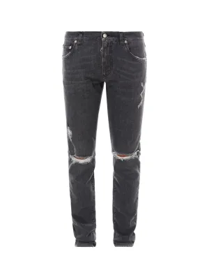 Dolce & Gabbana Distressed Logo Plaqued Jeans
