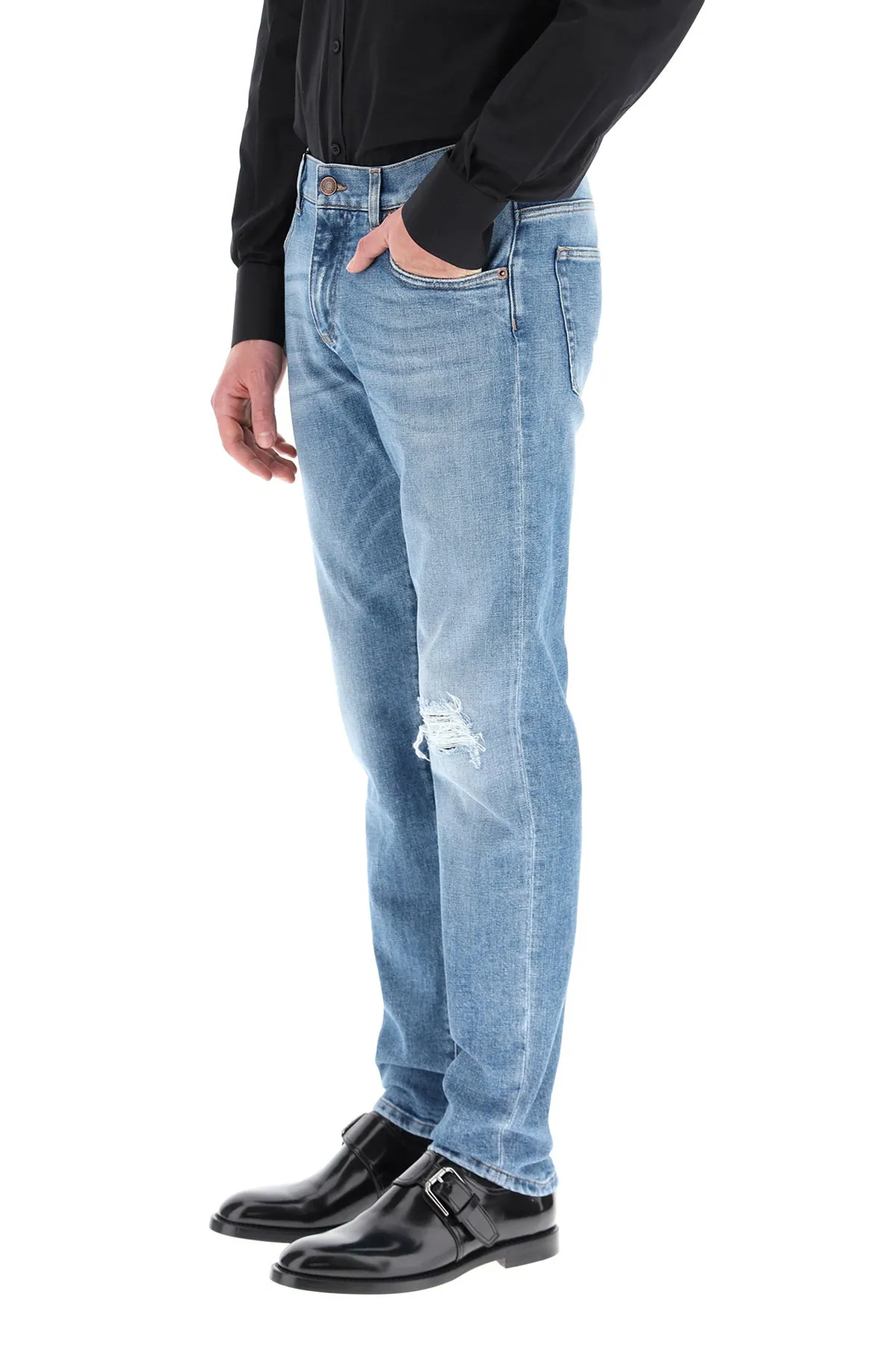 Dolce & Gabbana Distressed Straight-Leg Jeans