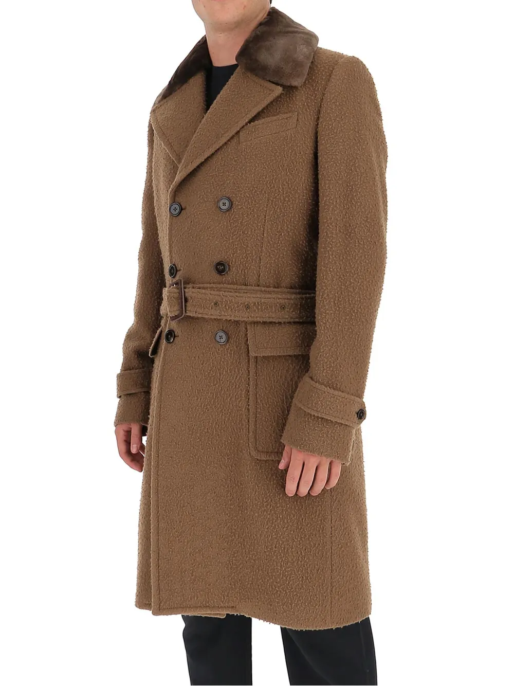 Dolce & Gabbana Fur Collar Belted Coat