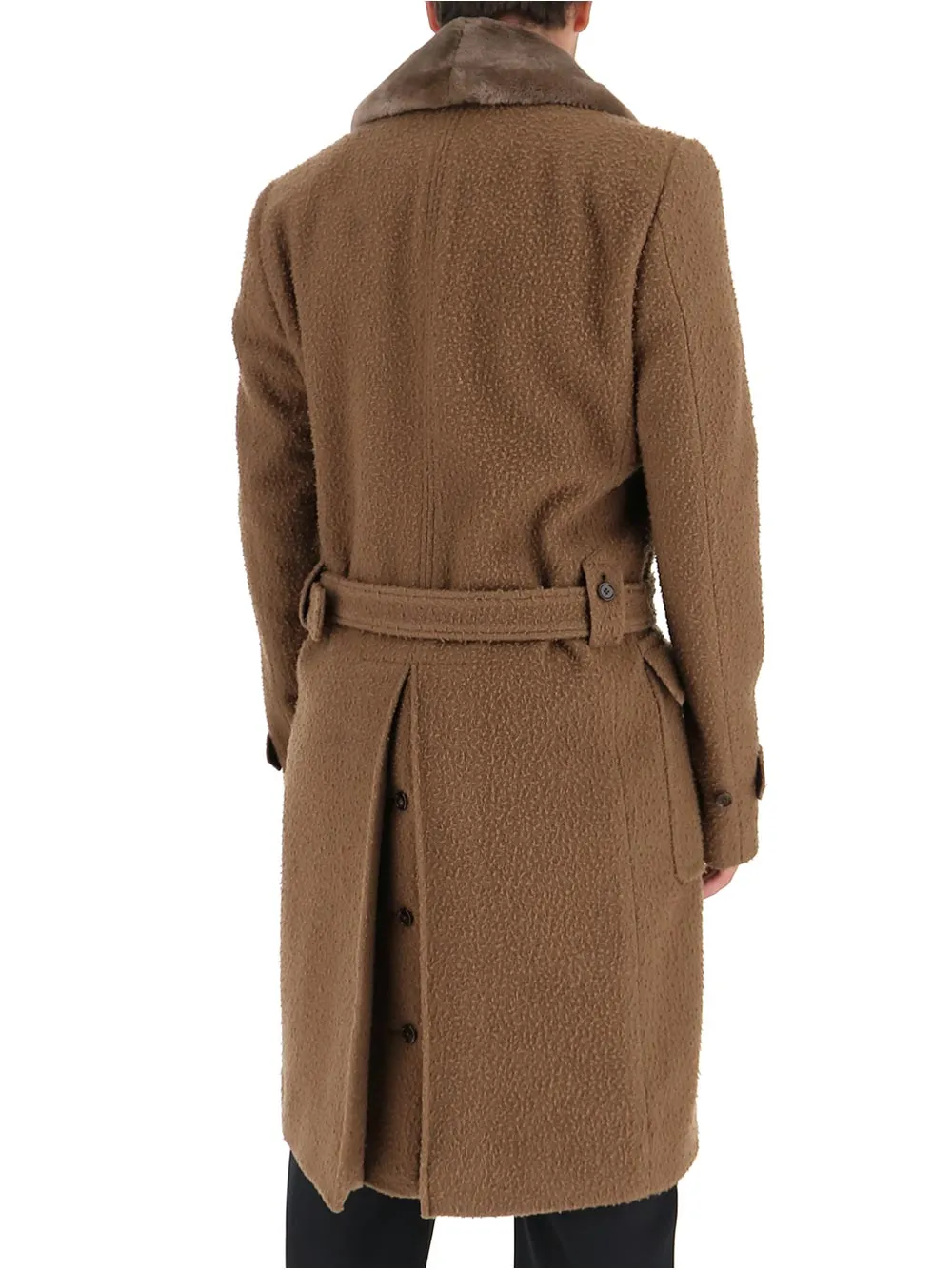 Dolce & Gabbana Fur Collar Belted Coat