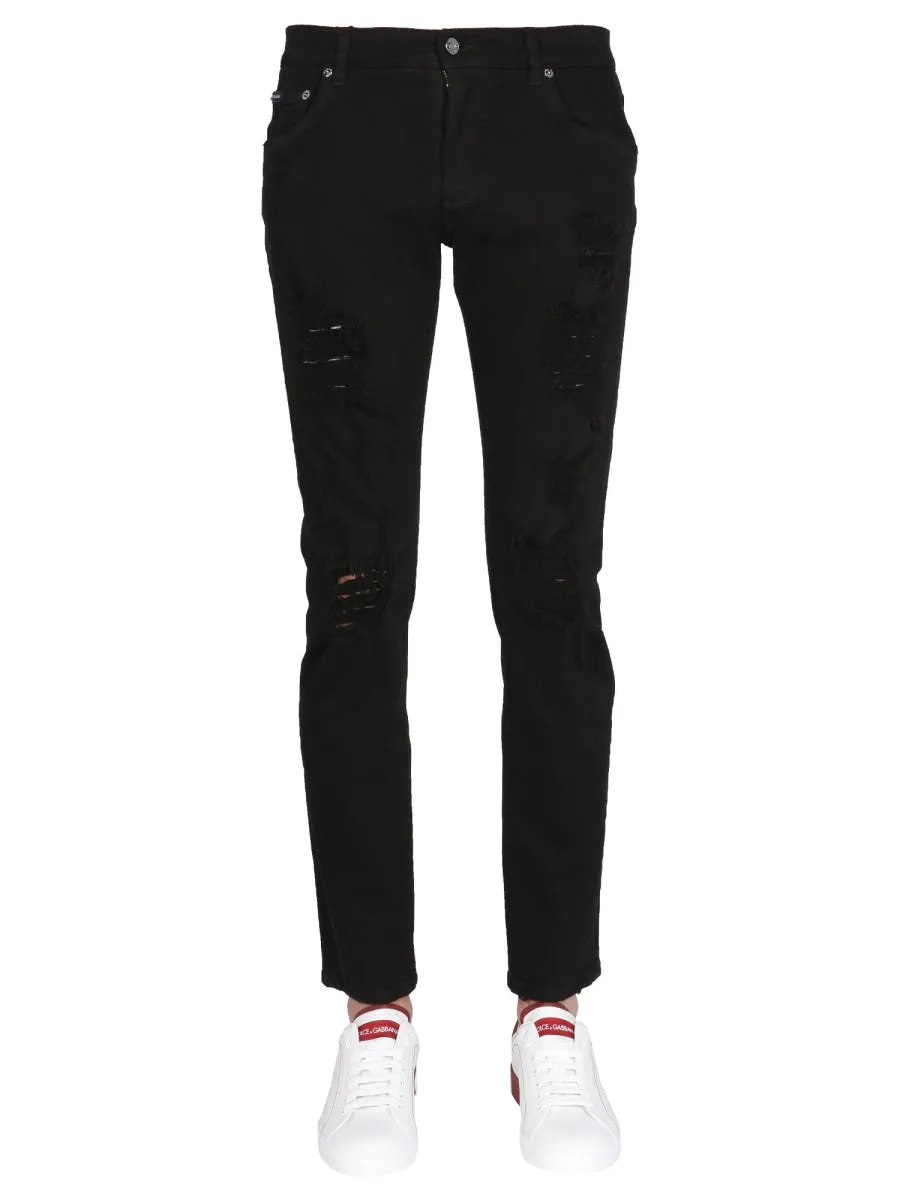 Dolce & Gabbana Low-Rise Distressed Skinny Jeans