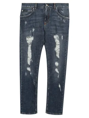Dolce & Gabbana Repaired Rips Slim-Fit Stretch Jeans
