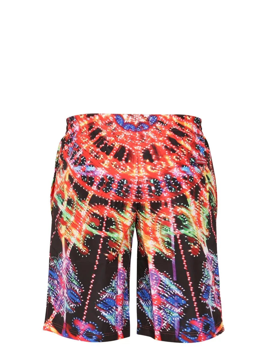 Dolce Gabbana Graphic Print Drawstring Swimming Shorts