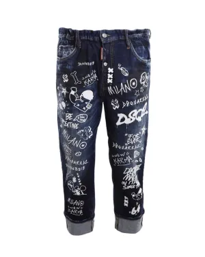 Dsquared2 Graffiti Printed Logo Patch Jeans