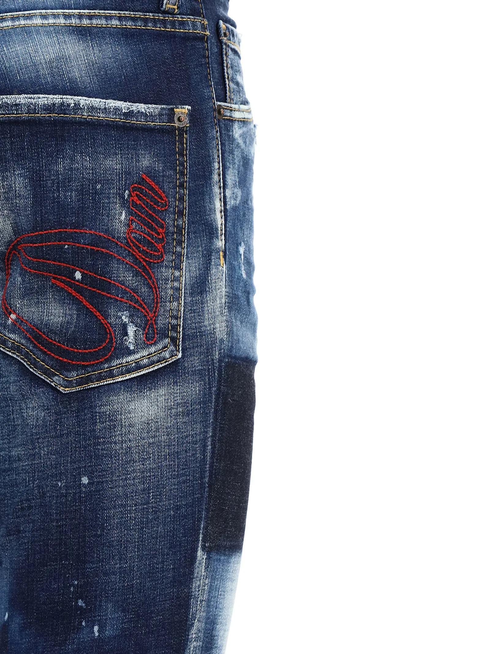 Dsquared2 Logo Patch Stained-Effect Jeans