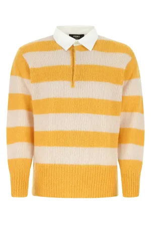 Fendi Stripe Long-Sleeved Knit Polo Shirt