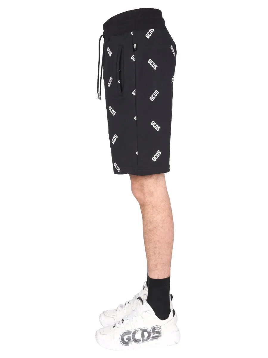 GCDS All-Over Logo Printed Bermuda Shorts