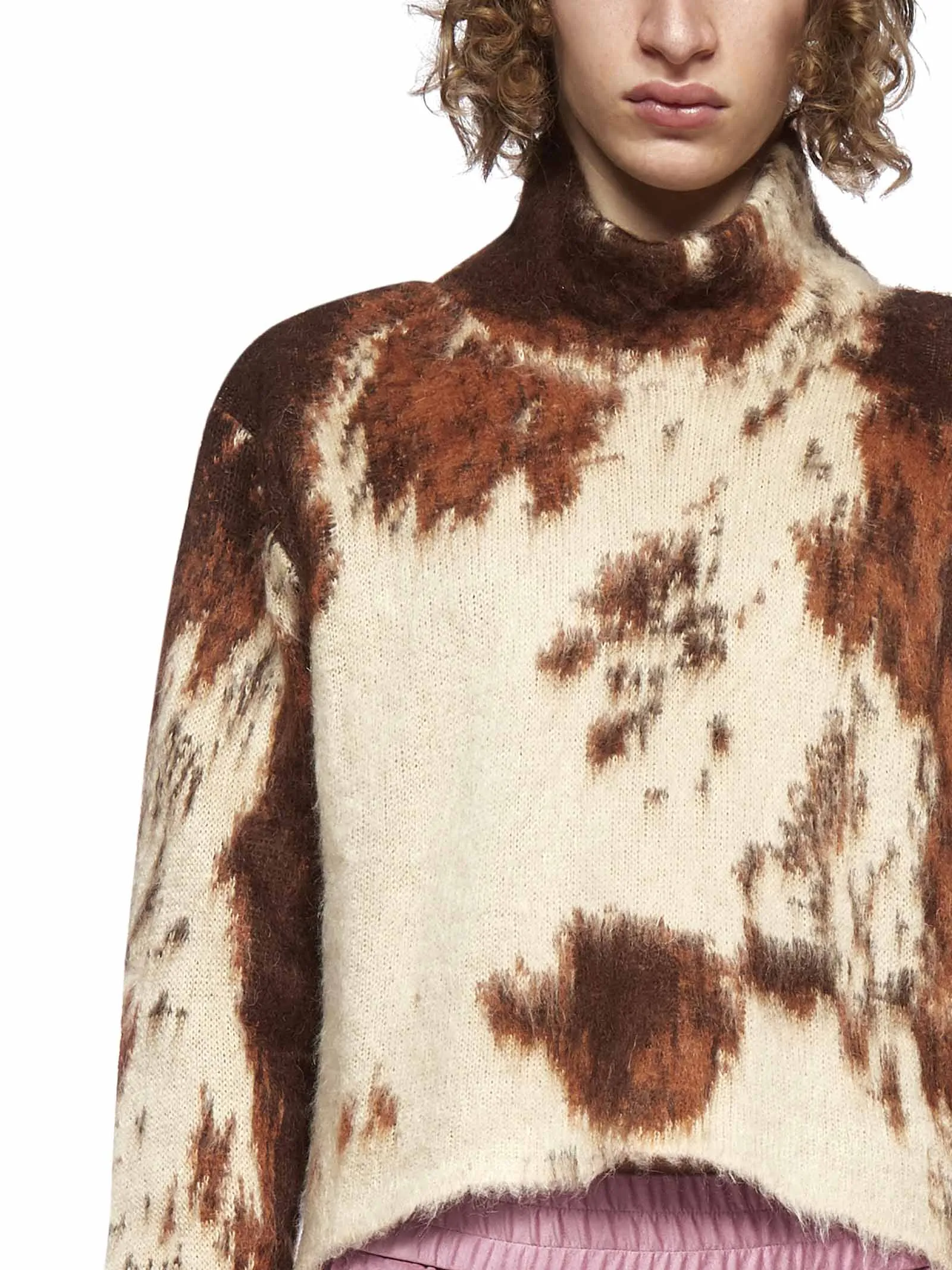 GCDS Cow Print High-Neck Sweater