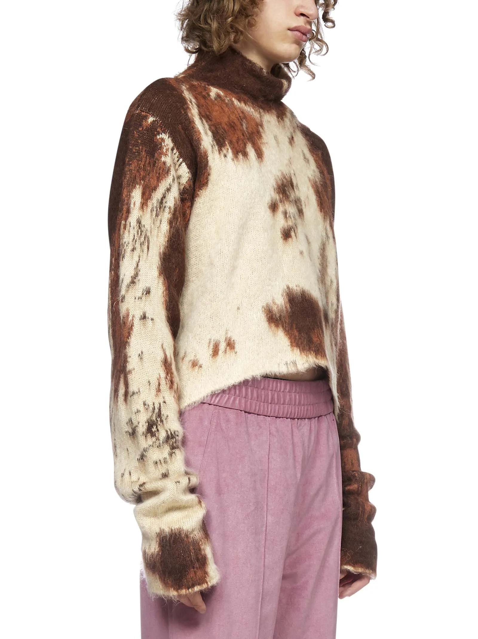 GCDS Cow Print High-Neck Sweater