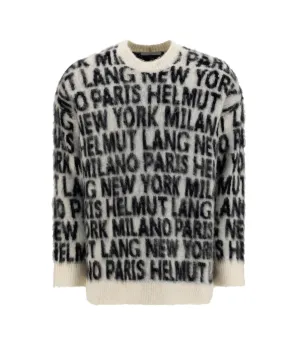 Helmut Lang Allover Logo Intarsia Crewneck Sweater