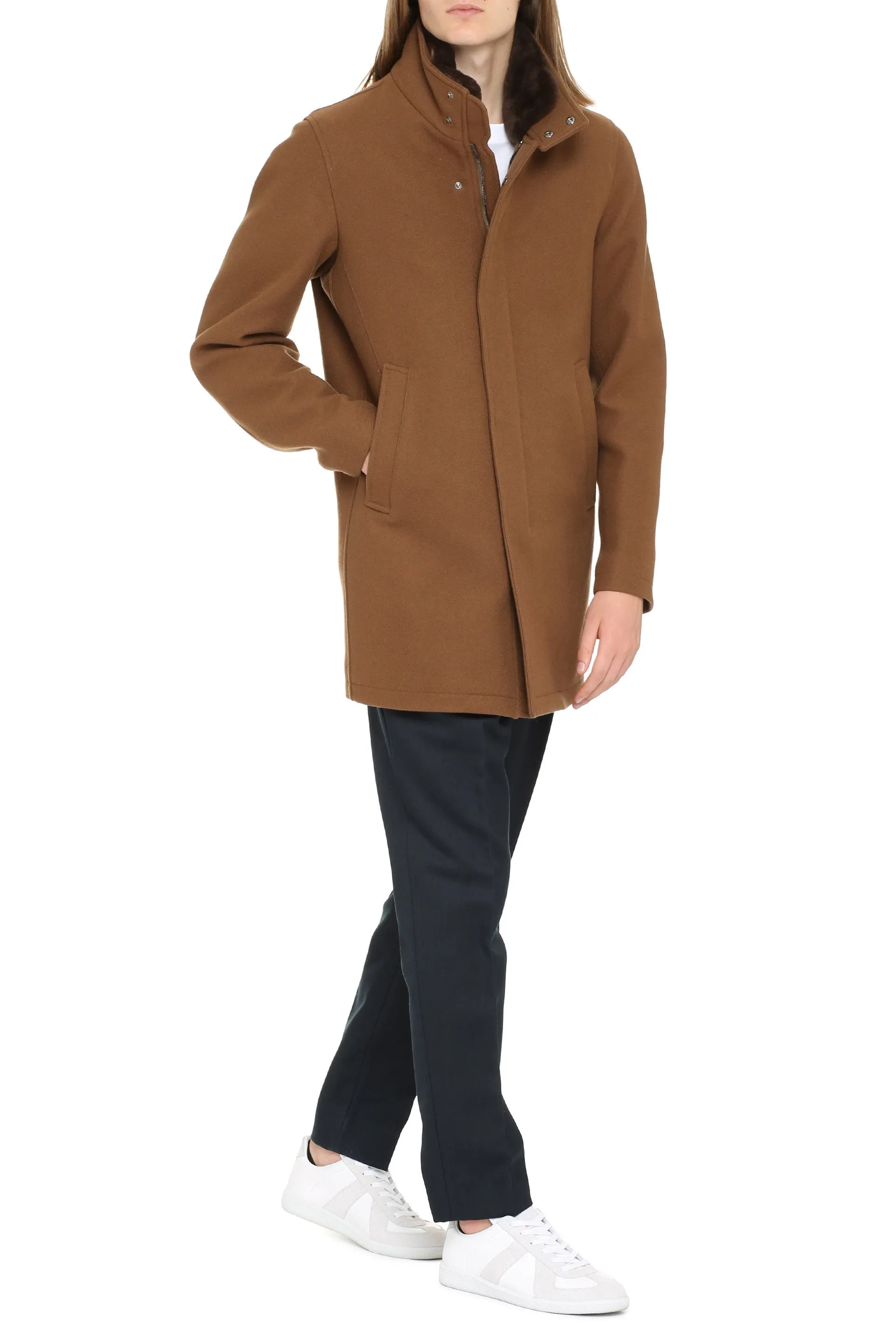 Herno High-Neck Fur Collared Coat
